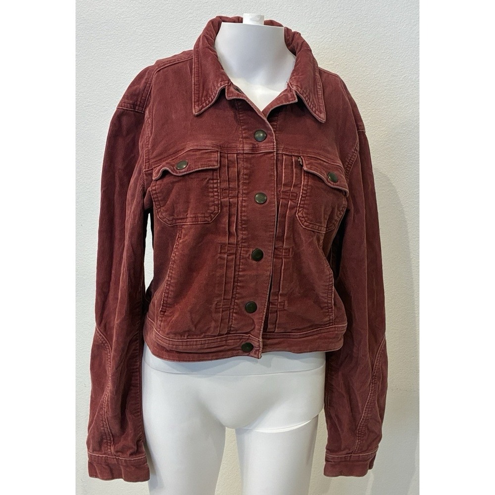 Levi's Womens Corduroy Trucker Jacket Size M Burgundy Wine Americana Classic